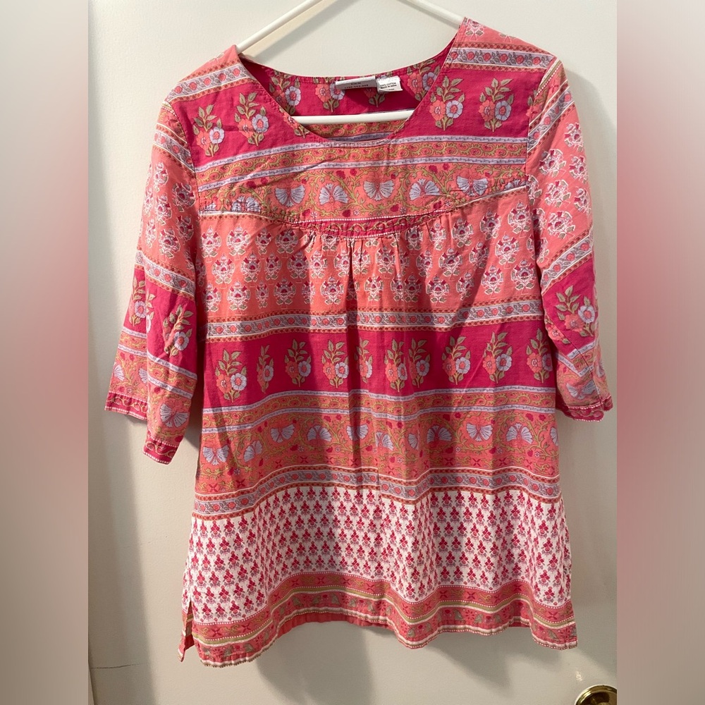 Vermont Country Store Floral Wide Sleeve Cotton Floral Muumuu Tunic S.Large